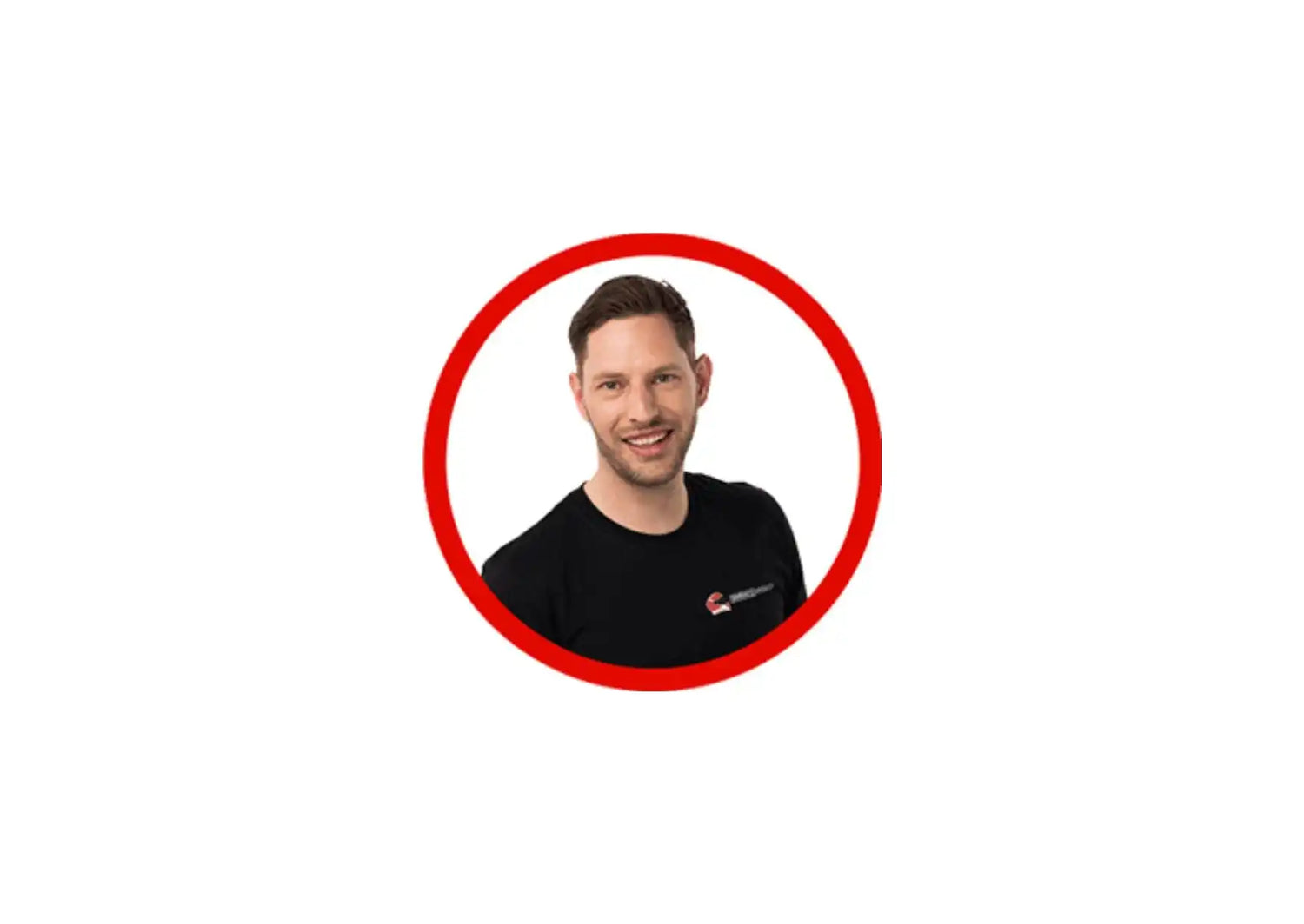 Man in black shirt within red circle.